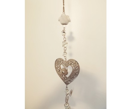 M5815050 Metal hanging heart-2 birds-candleholder. 110 cm.  Per 4 stuks verpakt. Prijs is per 4 stuks.