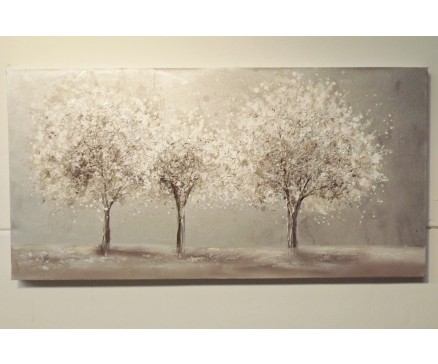 OP190939A Oilpainting. 3 bomen 70 x 140 cm.