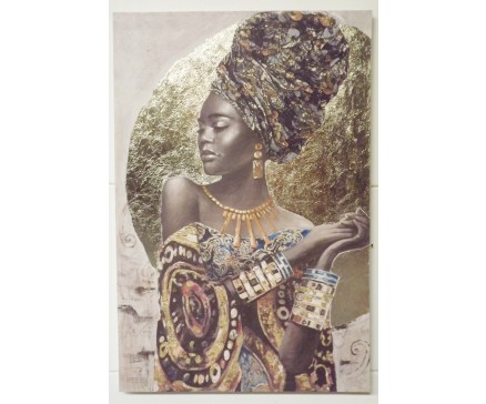 OP190686B Oilpainting. Afrikaanse dame met armbanden en kettingen 100 x 150 cm.