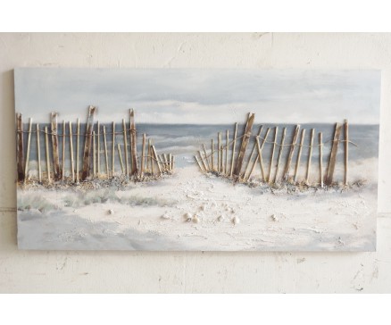 OP181390A Oilpainting. Fence in the dunes seaview 70 x 140 cm.
