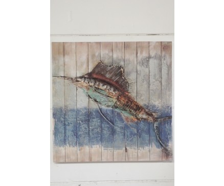 OP170121A Oilpainting. Zwaardvis op het droge. 120x120 cm.