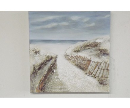 OP140929B Oilpainting. Omheind pad naar het strand. 50x50 cm.
