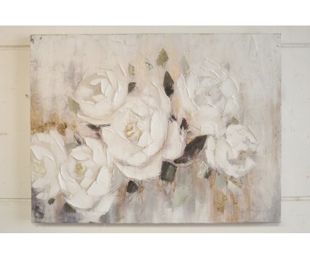 OP210248A Olieverfschilderij. Goud-wit-abstracte wilde bloemenzee. 90 x 120 cm.