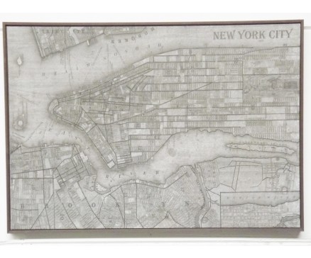 OP9413375A Oilpainting. Olieverfschilderij op steen geschilderd. Gedeelte plattegrond New York. 100 x 70 cm.