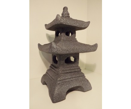 G1037110-DG Garden gedetailleerd gegoten donkergrijze pagode voor binnen en buiten. LxBxH : 29x29x51 cm.