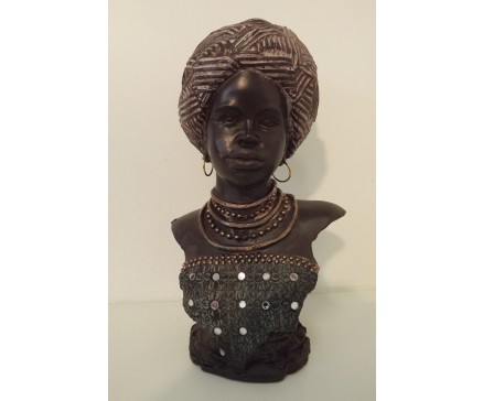 P1035170A Poly. Africa. Buste van Africaanse dame Medium LxH : 18x32 cm.