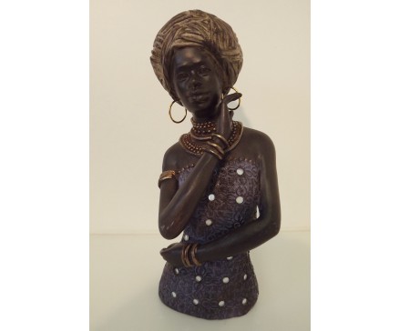 P1035173 Poly. Africa. Buste van Africaanse dame Small. LxH : 11x26 cm.