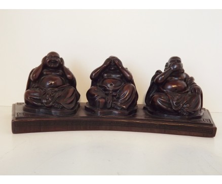 CD0993 Resin lucky boeddha horen-zien-zwijgen large. B x H : 30 x 11 Cm.