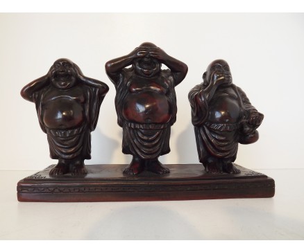 CD0992 Resin boeddha lucky horen-zien-zwijgen staand. B x H : 21 x14 cm.