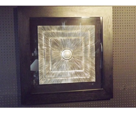 T9418925C tableau zilver vierkant abstract in zilveren lijst. 90 x 90 cm.