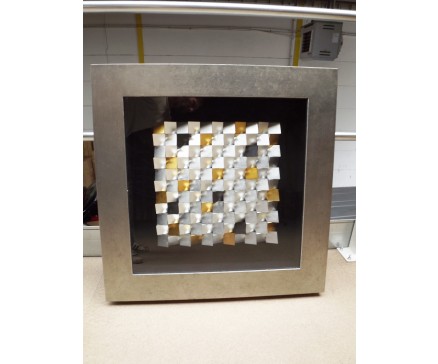 T24183 tableau coloured blocks 3-D. Silver frame 80 x 80 cm.