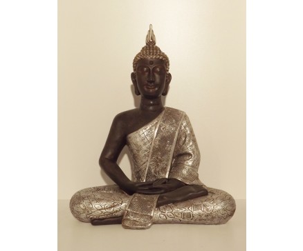 P1035422 Poly. Thai boeddha XL. Zwart-zilver. Hoogte : 62 cm.