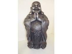G1640-AS Garden lucky boeddha biddend. Hoogte : 59 cm. Antique Silver.