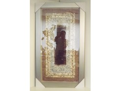 T38528A Wanddecoratie. Geweven kleed op linnen achtergrond achter glas. Liggend of staand op te hangen. 140 x 80 cm.