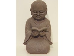G525-G Garden. Kindmonnik met bril leest boek. Hoogte 40 cm. Granite.