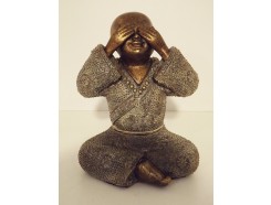 P1035545B Poly. Kindmonnik brons "zien". Hoogte : 15 cm.