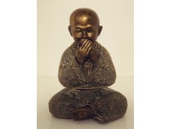 P1035545C Poly. Kindmonnik brons "zwijgen". Hoogte : 15 cm.