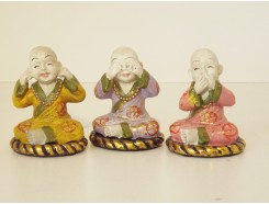 P1035350ABC Poly. Monnik horen-zien-zwijgen mini colour. Hoogte : 8 cm.