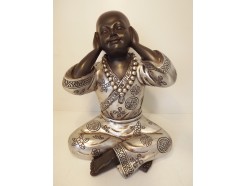 P1035428A Poly. Monnik "horen" XL zwart-zilver. Hoogte 24 cm.