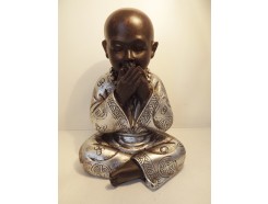 P1035300 Poly. Monnik "zwijgen". Zwart-zilver. Hoogte : 15 cm.