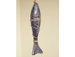 H2430063 Hout. Blue fish large on cord 40 cm.