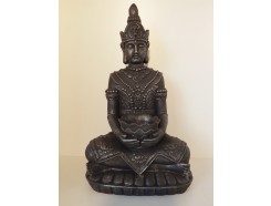 G683-AS Garden boeddha zittend met offerschaal. Hoogte 63 cm. Antique Silver.