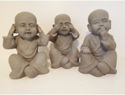 G1671-G Garden kindmonnik horen/zien/zwijgen. Hoogte : 30 cm. set/3. Granite.