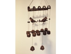 Y40-1835 Gong 2 vogels met 12 bellen goud-bruin. Lengte : 60 cm.