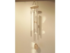 GA2731 Gong witte schijf en klepel met 5 zilveren buizen. Lengte : 80 cm.
