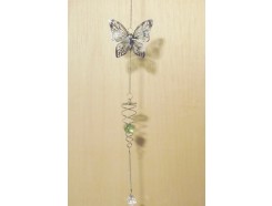M50290 Metal decoration hanging. Spiraal met glazen bal en zilveren vlinder. 58 cm. Per 6 stuks verpakt. Prijs is per 6 stuks.