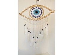 8530096 Dreamcatcher. Dreamcatcher knitted blue eye oval. Length : 70 cm.