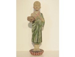 P1035745 Poly. Standing monk with bowl marble wood. Height : 28 cm.