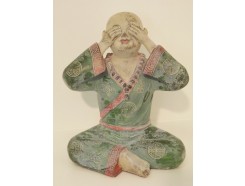 P1035756B Poly. Kindmonnik "zien" marble wood Large. Hoogte 28 cm.