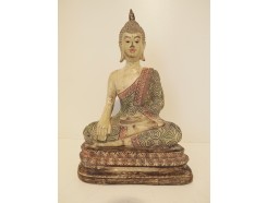 P1035741 Poly. Thai buddha on base marble wood. Hoogte : 32 cm.