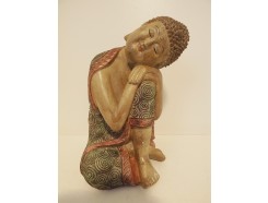 P1035743 Poly. Sleeping boeddha marble wood. Hoogte : 23 cm.