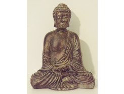 P1035511 Poly. Zittende Japanse boeddha dark-gold. Hoogte : 22 cm.