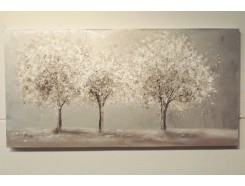 OP190939A Oilpainting. 3 bomen 70 x 140 cm.