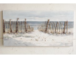 OP181390A Oilpainting. Fence in the dunes seaview 70 x 140 cm.