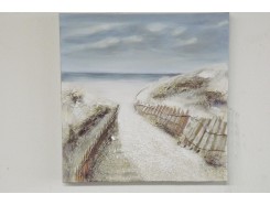 OP140929B Oilpainting. Omheind pad naar het strand. 50x50 cm.