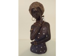 P1035173 Poly. Africa. Buste van Africaanse dame Small. LxH : 11x26 cm.