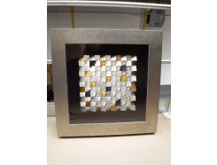T24183 tableau coloured blocks 3-D. Silver frame 80 x 80 cm.