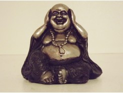 P1035450A Poly. Boeddha lucky mini "horen". Zwart-zilver. Hoogte 7 cm.